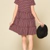 Stretchy Stripe Mini Dress: Ribbed Knit Round Neck