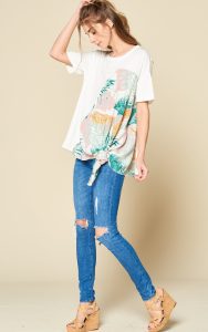 Rayon Blend Tropical Print Top Side Knot Short