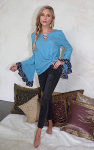 Floral Bell Sleeve Blouse: Rayon Boho Top With